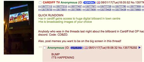 4chan hackers take over city billboard to broadcast hate memes.
